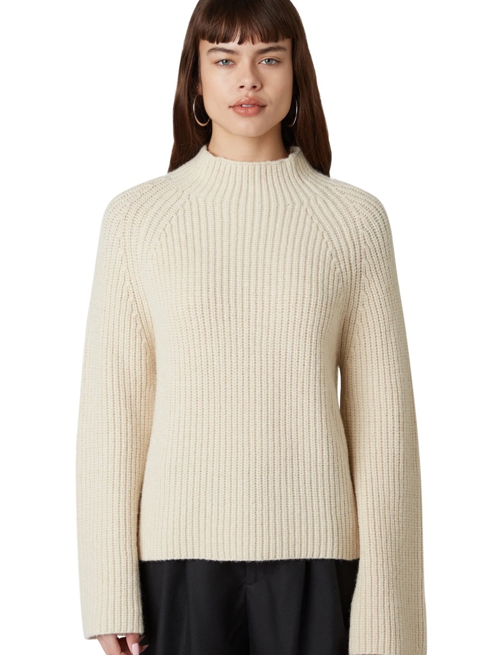 Ribbed Mock Turtleneck Sweater in Cream